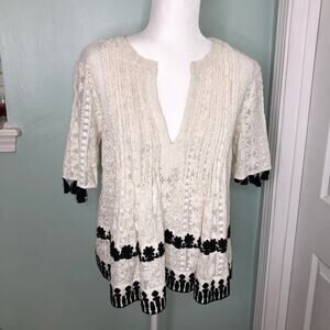 Anthro Hemant & Nandita Cream Embroidered Top S